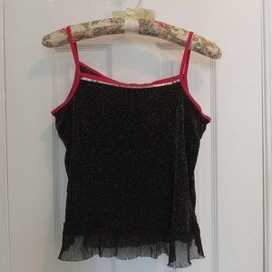 Sparkly black cami top with pink details and sequins